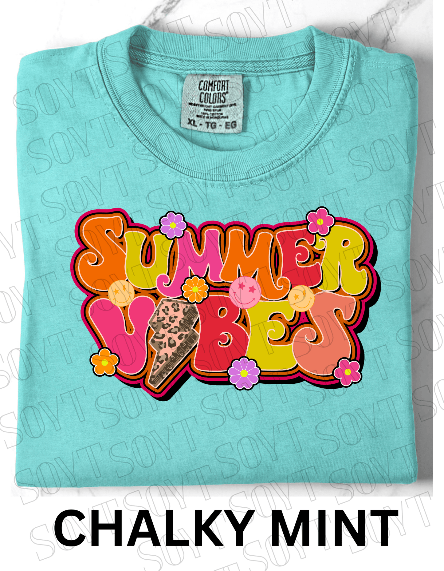 Comfort Colors® Summer Vibes T-Shirt – Retro Graphic Tee - Festive Apparel StoreChalky Mint