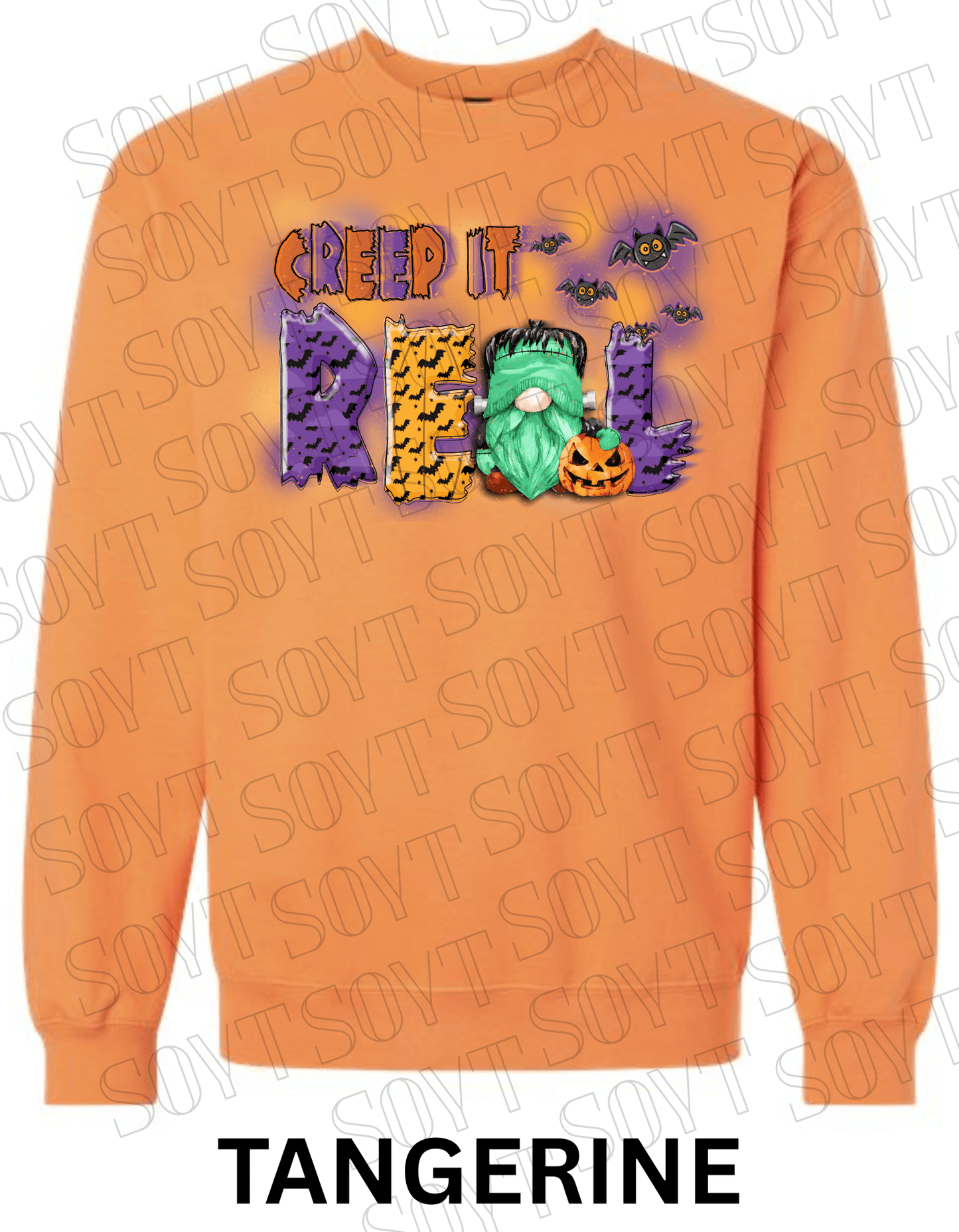 Creep It Real Halloween Sweatshirt – Frankenstein Gnome & Pumpkin Fleece Pullover - Festive Apparel StoreTangerine