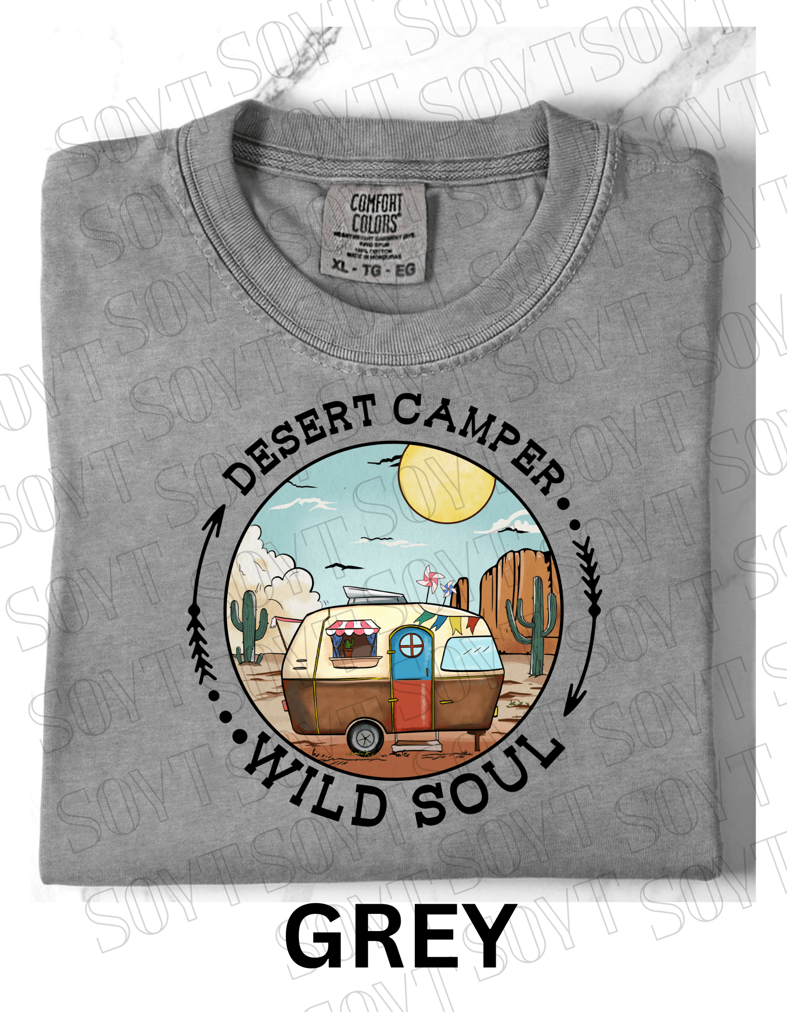 Desert Camper Wild Soul T-Shirt – Vintage Boho RV & Cactus Graphic Tee - Festive Apparel StoreGrey