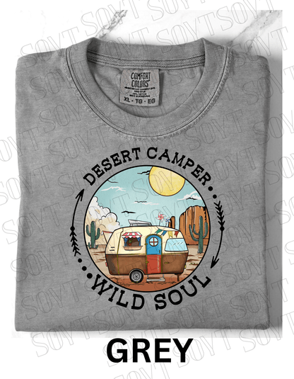 Desert Camper Wild Soul T-Shirt – Vintage Boho RV & Cactus Graphic Tee - Festive Apparel StoreGrey