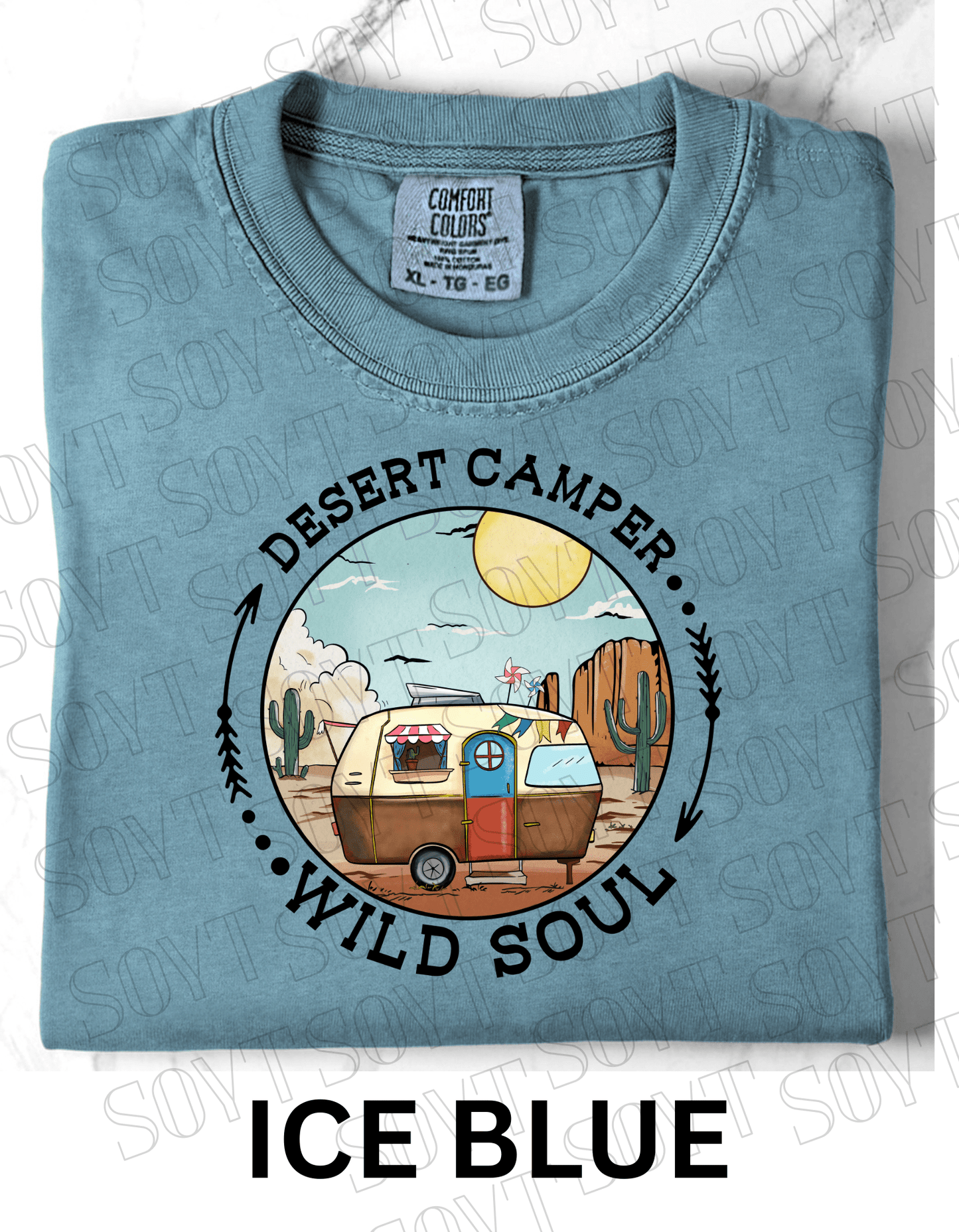 Desert Camper Wild Soul T-Shirt – Vintage Boho RV & Cactus Graphic Tee - Festive Apparel StoreIce Blue