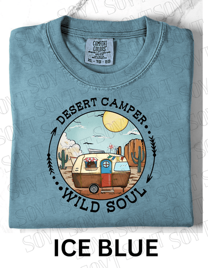Desert Camper Wild Soul T-Shirt – Vintage Boho RV & Cactus Graphic Tee - Festive Apparel StoreIce Blue