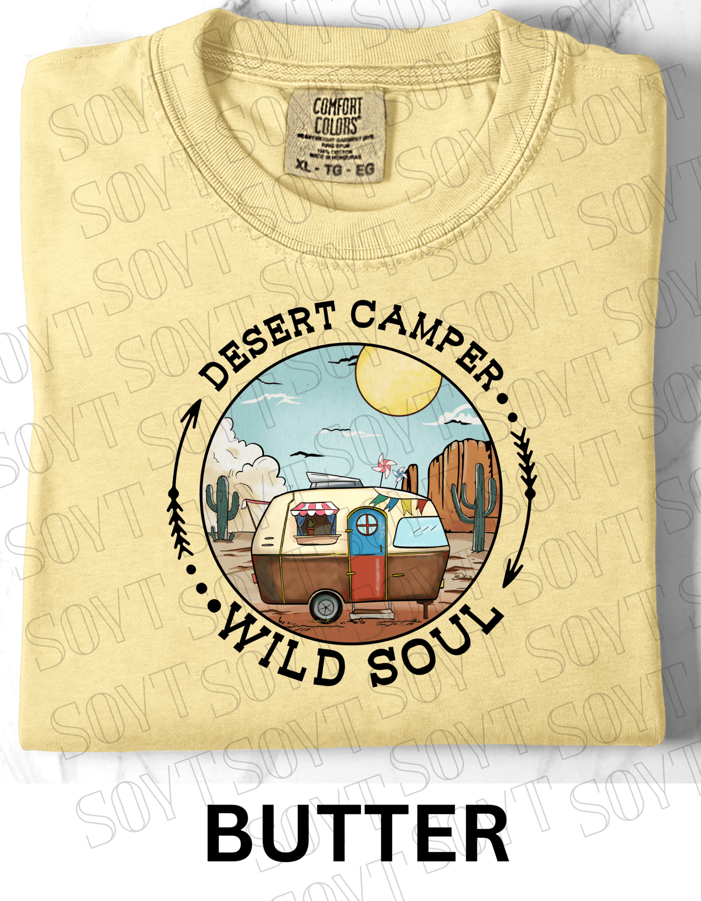 Desert Camper Wild Soul T-Shirt – Vintage Boho RV & Cactus Graphic Tee - Festive Apparel StoreButter