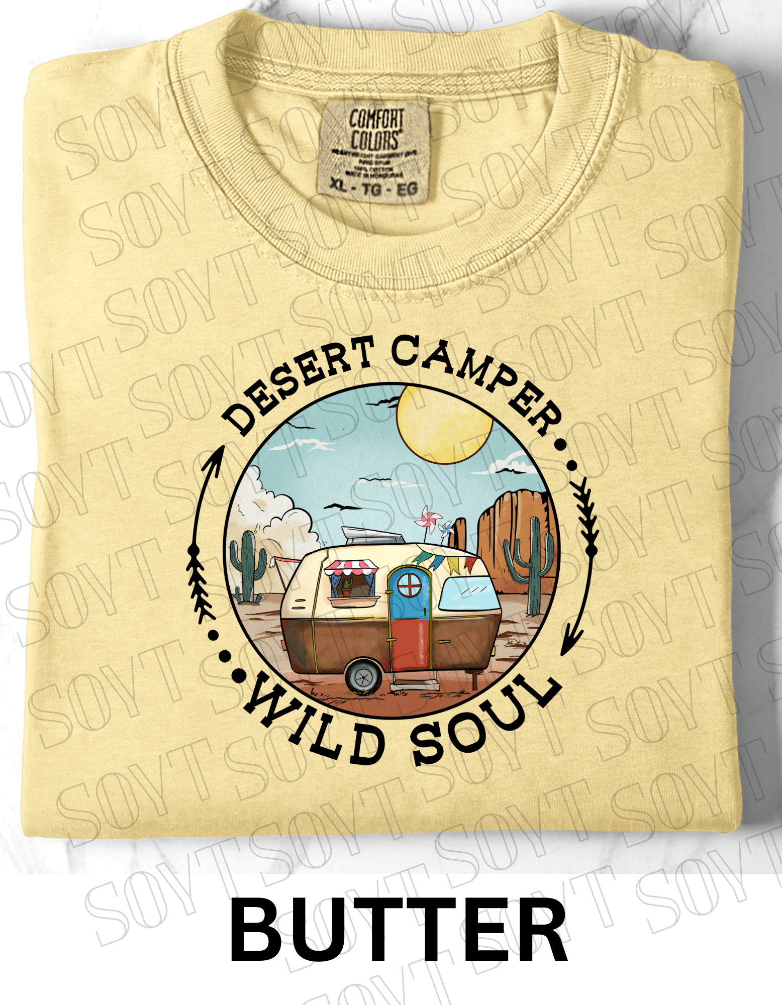 Desert Camper Wild Soul T-Shirt – Vintage Boho RV & Cactus Graphic Tee - Festive Apparel StoreButter