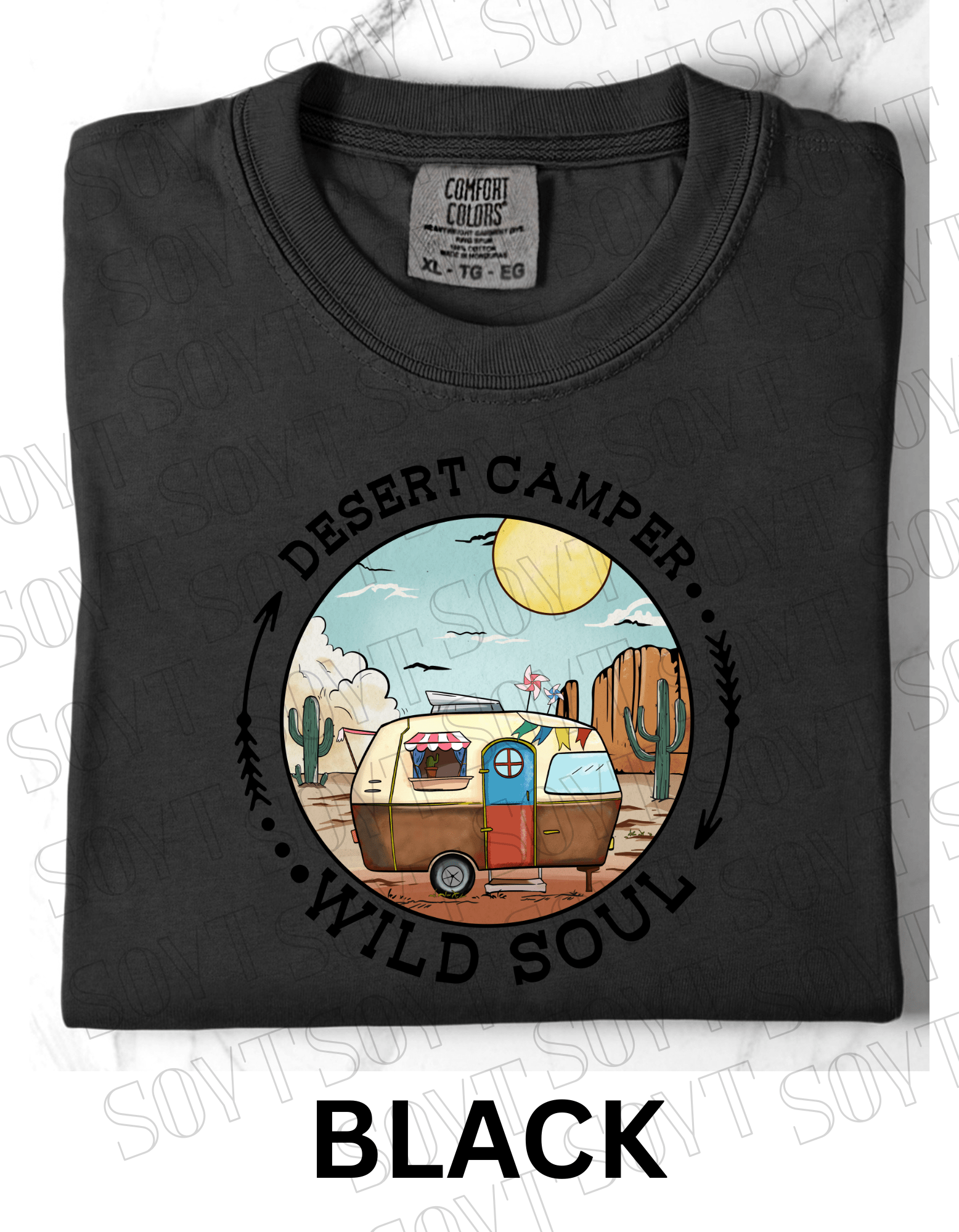Desert Camper Wild Soul T-Shirt – Vintage Boho RV & Cactus Graphic Tee - Festive Apparel StoreBlack