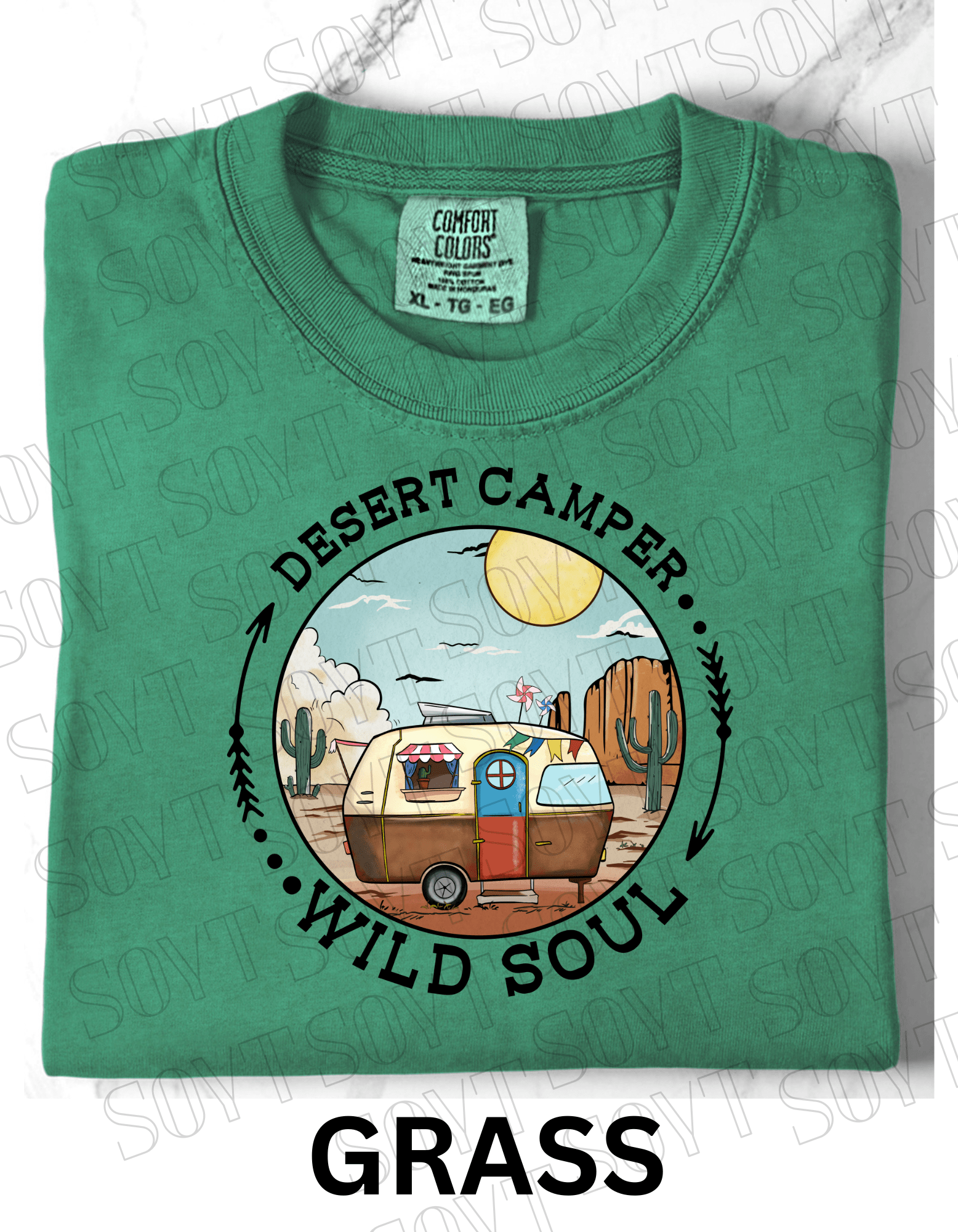 Desert Camper Wild Soul T-Shirt – Vintage Boho RV & Cactus Graphic Tee - Festive Apparel StoreGrass