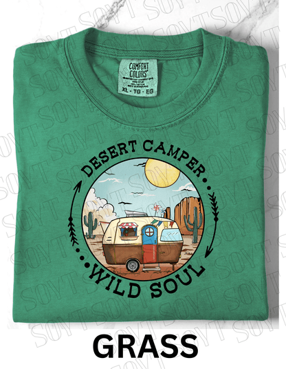 Desert Camper Wild Soul T-Shirt – Vintage Boho RV & Cactus Graphic Tee - Festive Apparel StoreGrass
