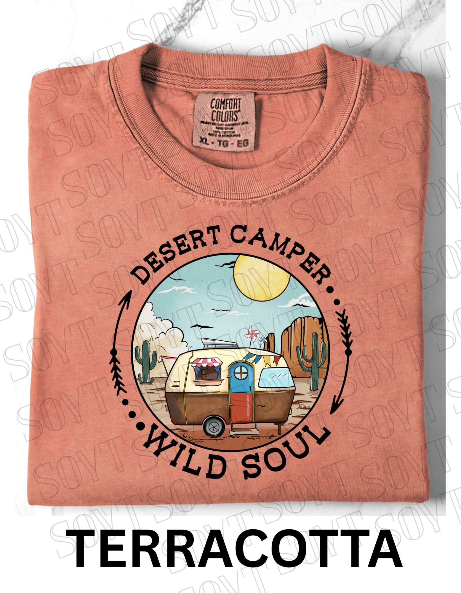 Desert Camper Wild Soul T-Shirt – Vintage Boho RV & Cactus Graphic Tee - Festive Apparel StoreTerracotta