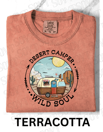 Desert Camper Wild Soul T-Shirt – Vintage Boho RV & Cactus Graphic Tee - Festive Apparel StoreTerracotta
