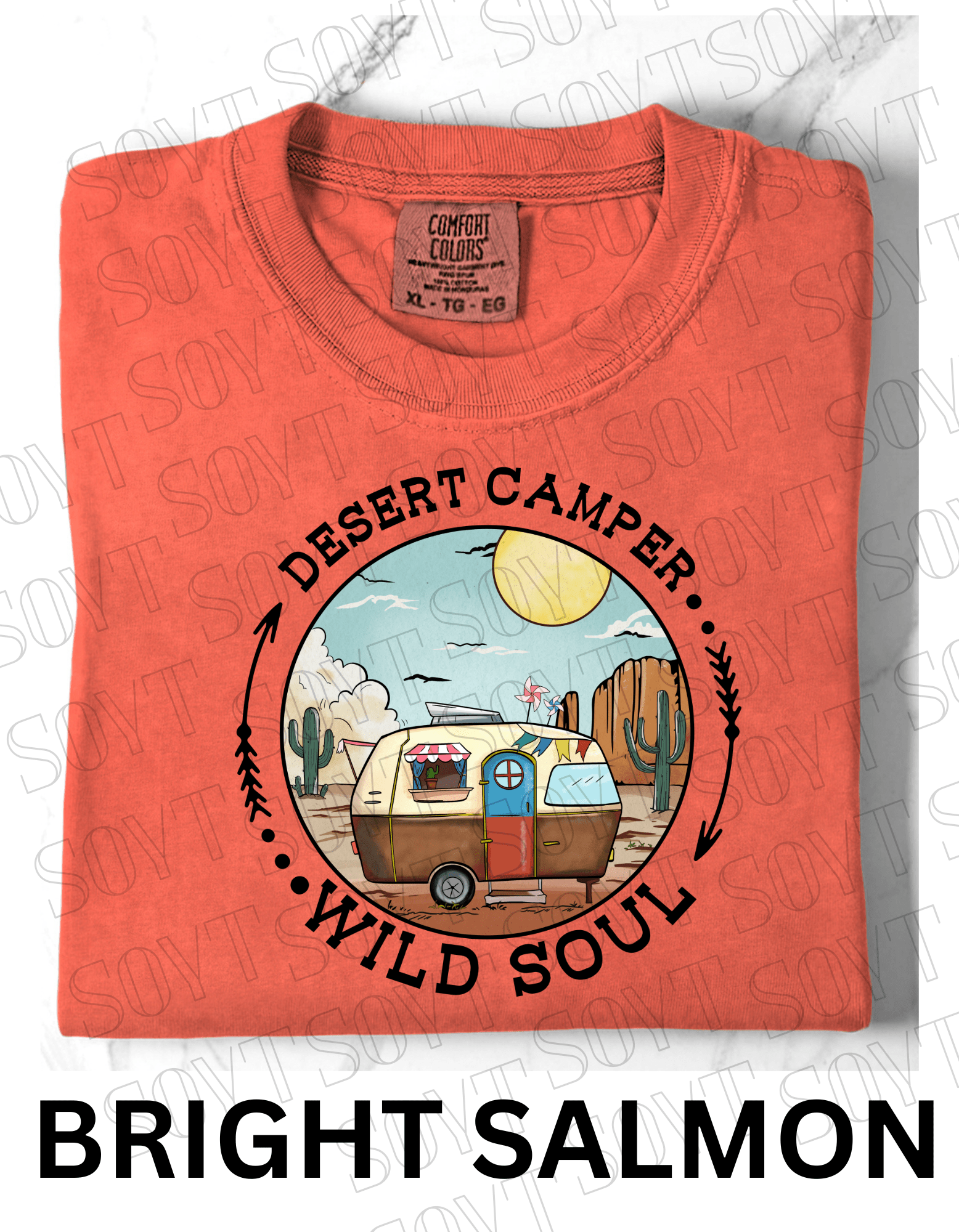 Desert Camper Wild Soul T-Shirt – Vintage Boho RV & Cactus Graphic Tee - Festive Apparel StoreBright Salmon