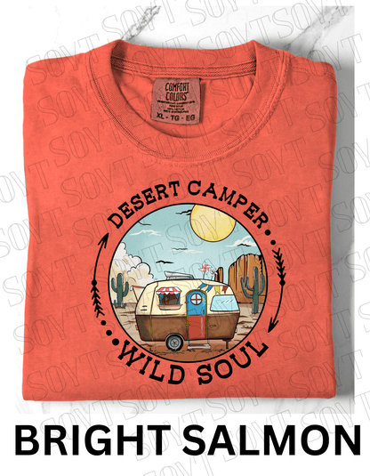 Desert Camper Wild Soul T-Shirt – Vintage Boho RV & Cactus Graphic Tee - Festive Apparel StoreBright Salmon