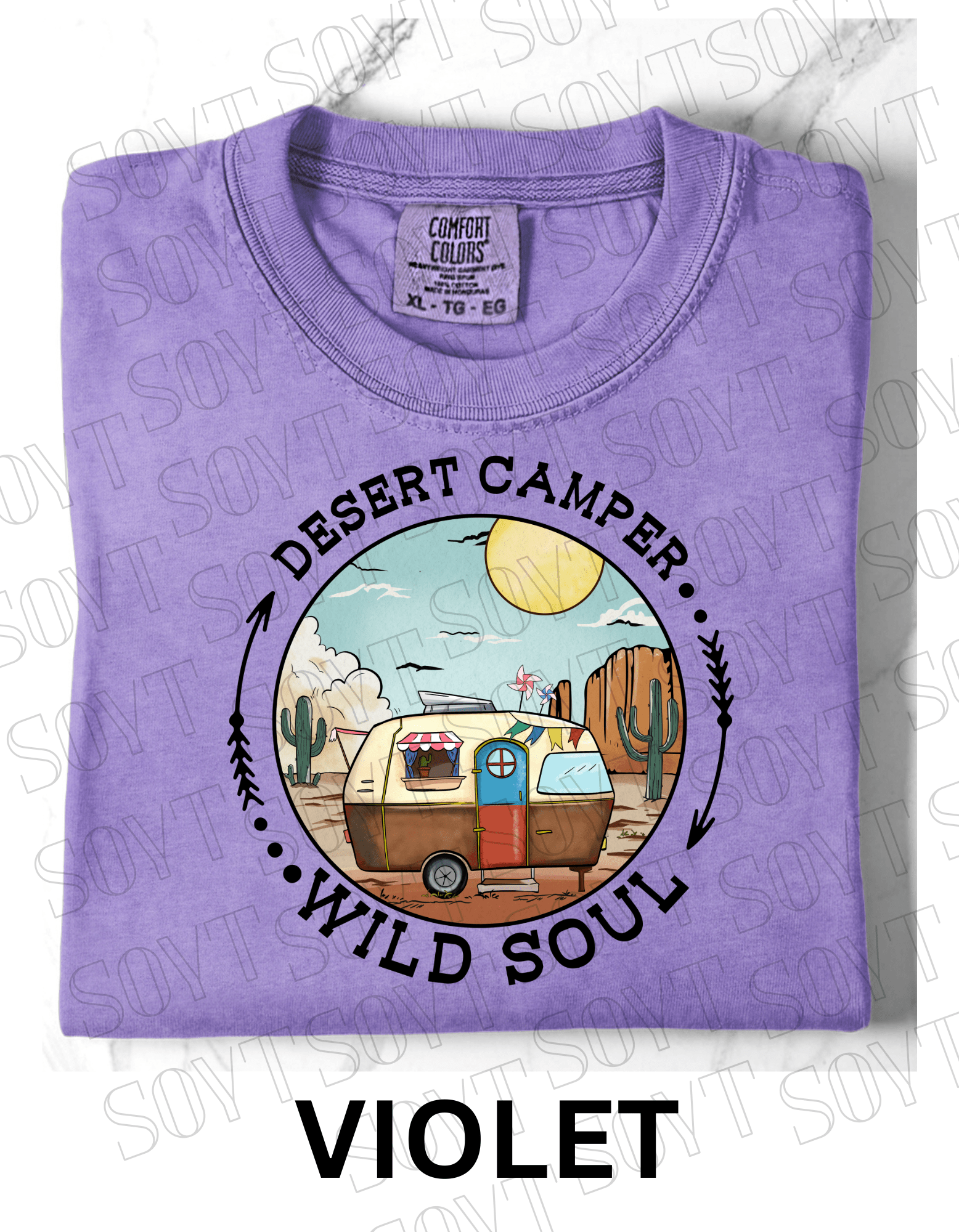 Desert Camper Wild Soul T-Shirt – Vintage Boho RV & Cactus Graphic Tee - Festive Apparel StoreViolet