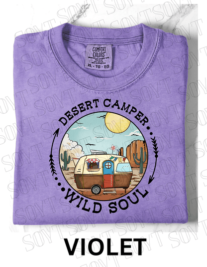 Desert Camper Wild Soul T-Shirt – Vintage Boho RV & Cactus Graphic Tee - Festive Apparel StoreViolet