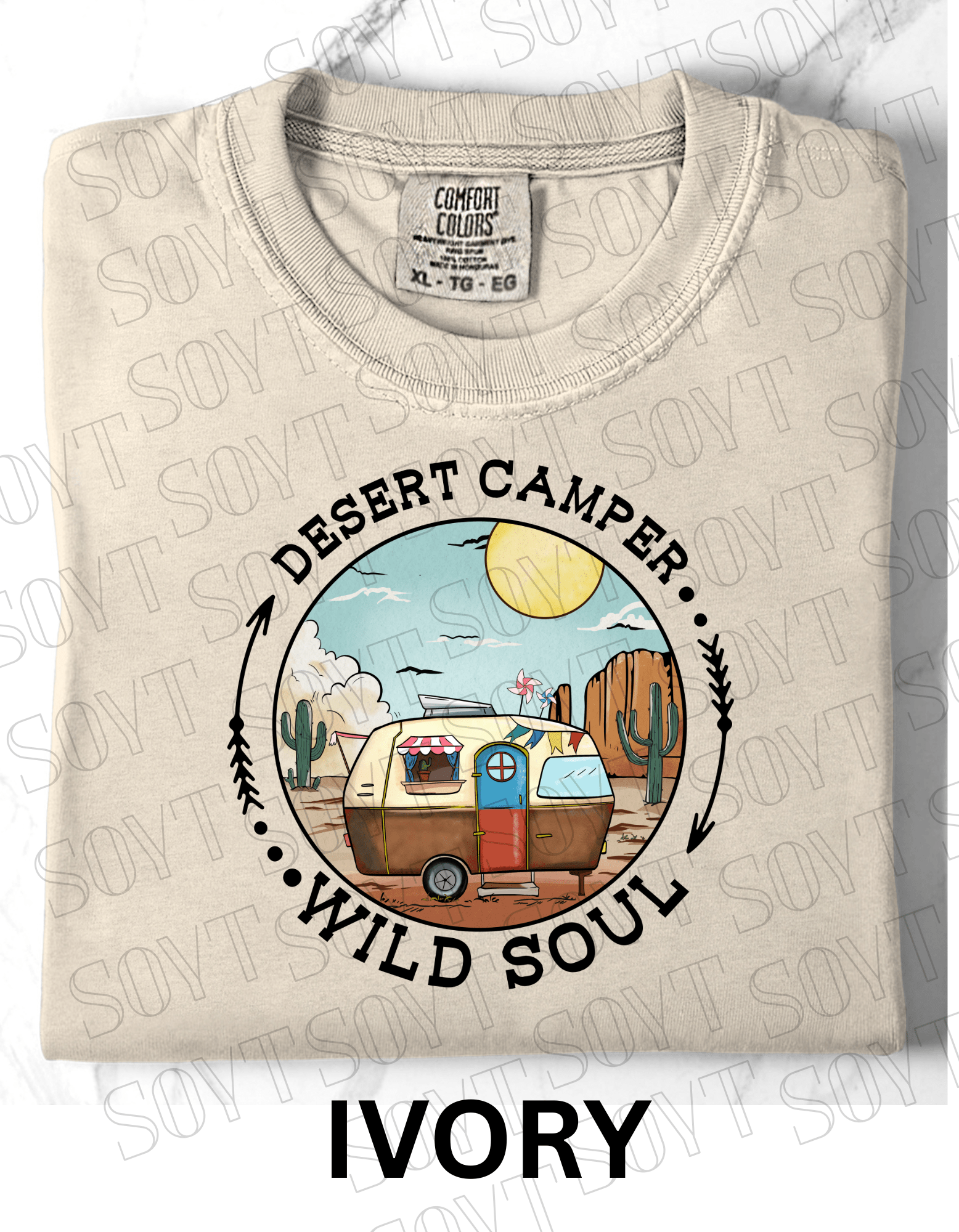 Desert Camper Wild Soul T-Shirt – Vintage Boho RV & Cactus Graphic Tee - Festive Apparel StoreIvory