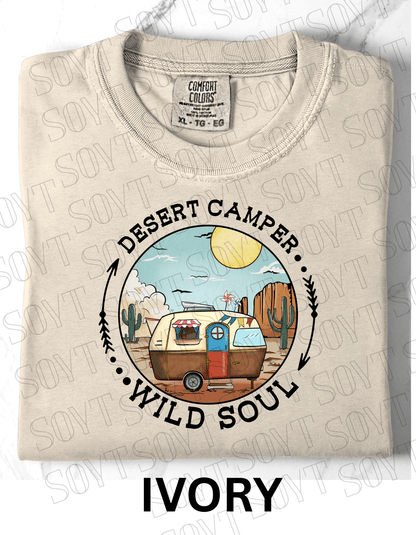 Desert Camper Wild Soul T-Shirt – Vintage Boho RV & Cactus Graphic Tee - Festive Apparel StoreIvory