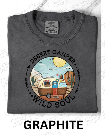 Desert Camper Wild Soul T-Shirt – Vintage Boho RV & Cactus Graphic Tee - Festive Apparel StoreGraphite