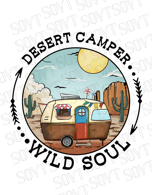 Desert Camper Wild Soul T-Shirt – Vintage Boho RV & Cactus Graphic Tee - Festive Apparel StoreBlack
