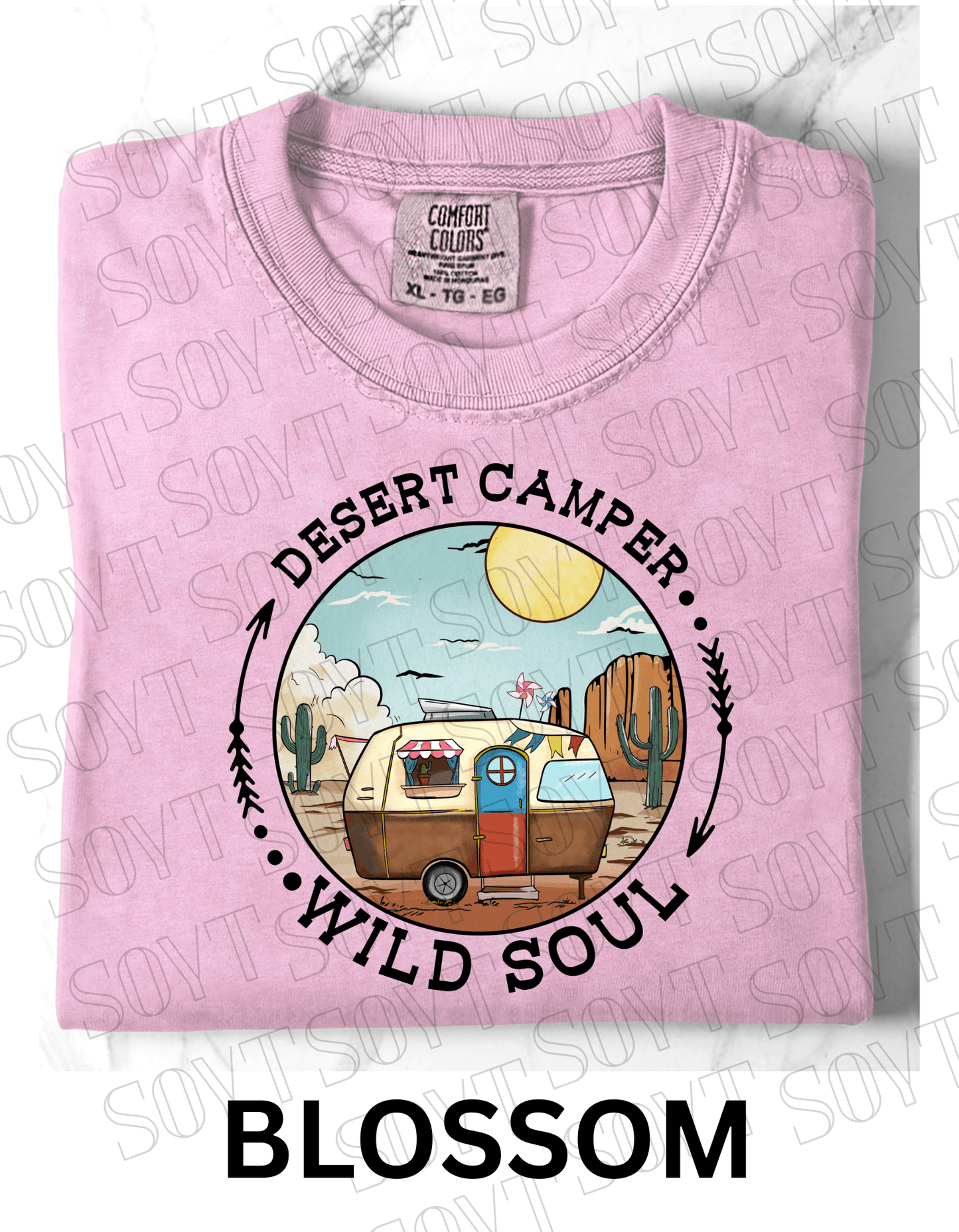 Desert Camper Wild Soul T-Shirt – Vintage Boho RV & Cactus Graphic Tee - Festive Apparel StoreBlossom