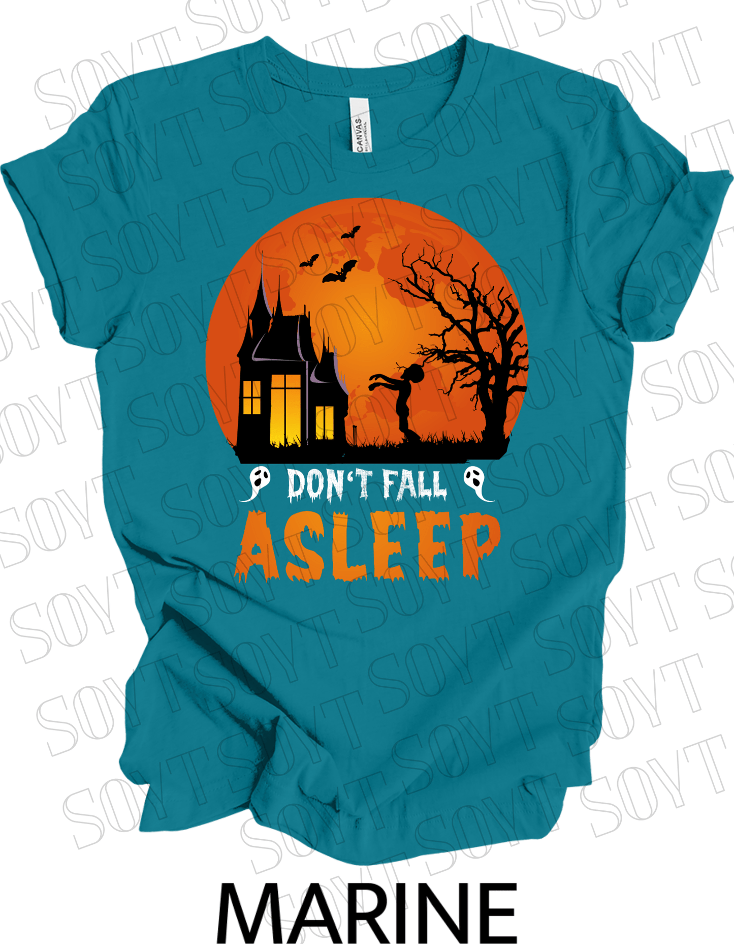 "Don’t Fall Asleep" Halloween T-Shirt – Haunted House & Zombie Girl Graphic Tee - Festive Apparel StoreMarine