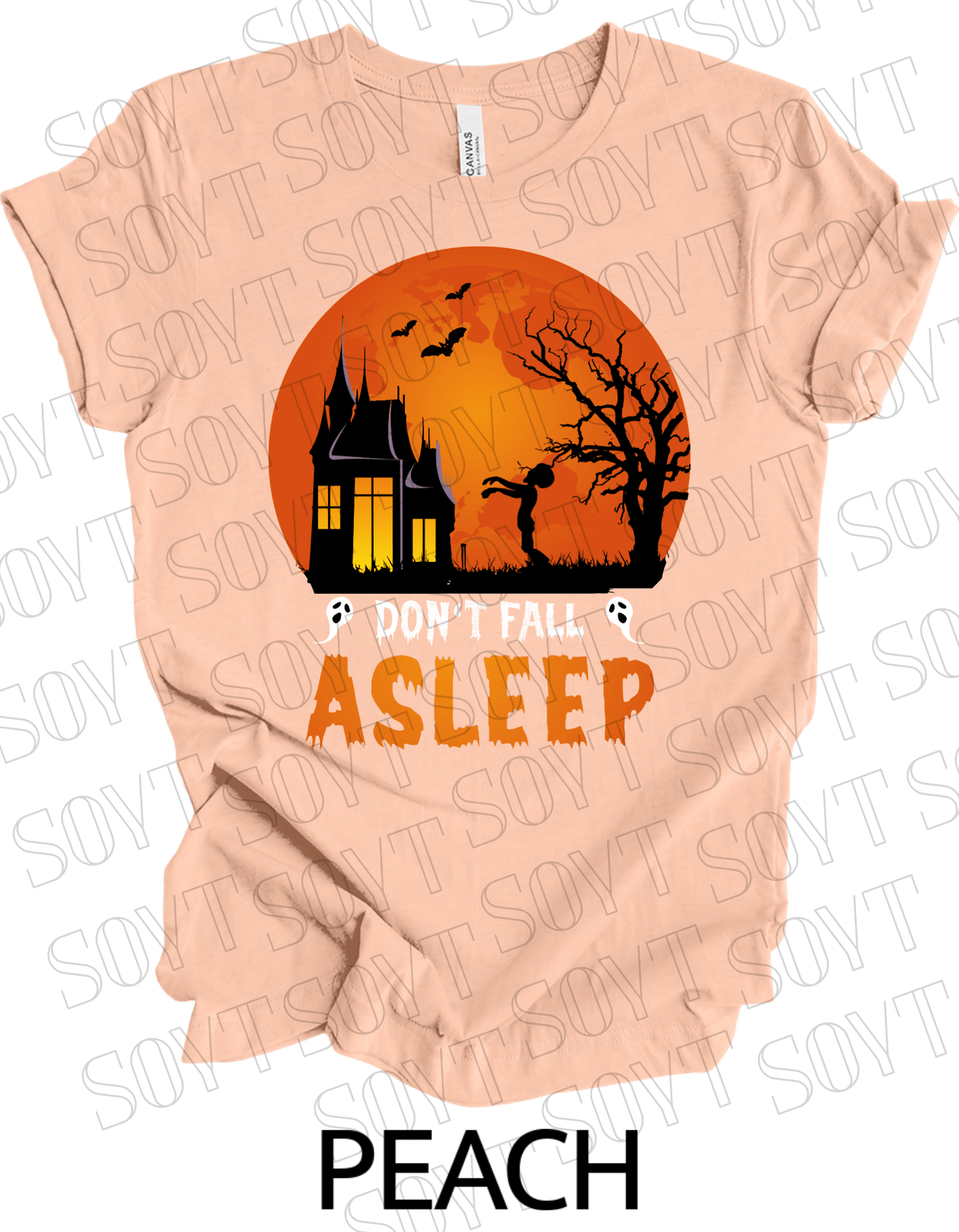 "Don’t Fall Asleep" Halloween T-Shirt – Haunted House & Zombie Girl Graphic Tee - Festive Apparel StorePeach