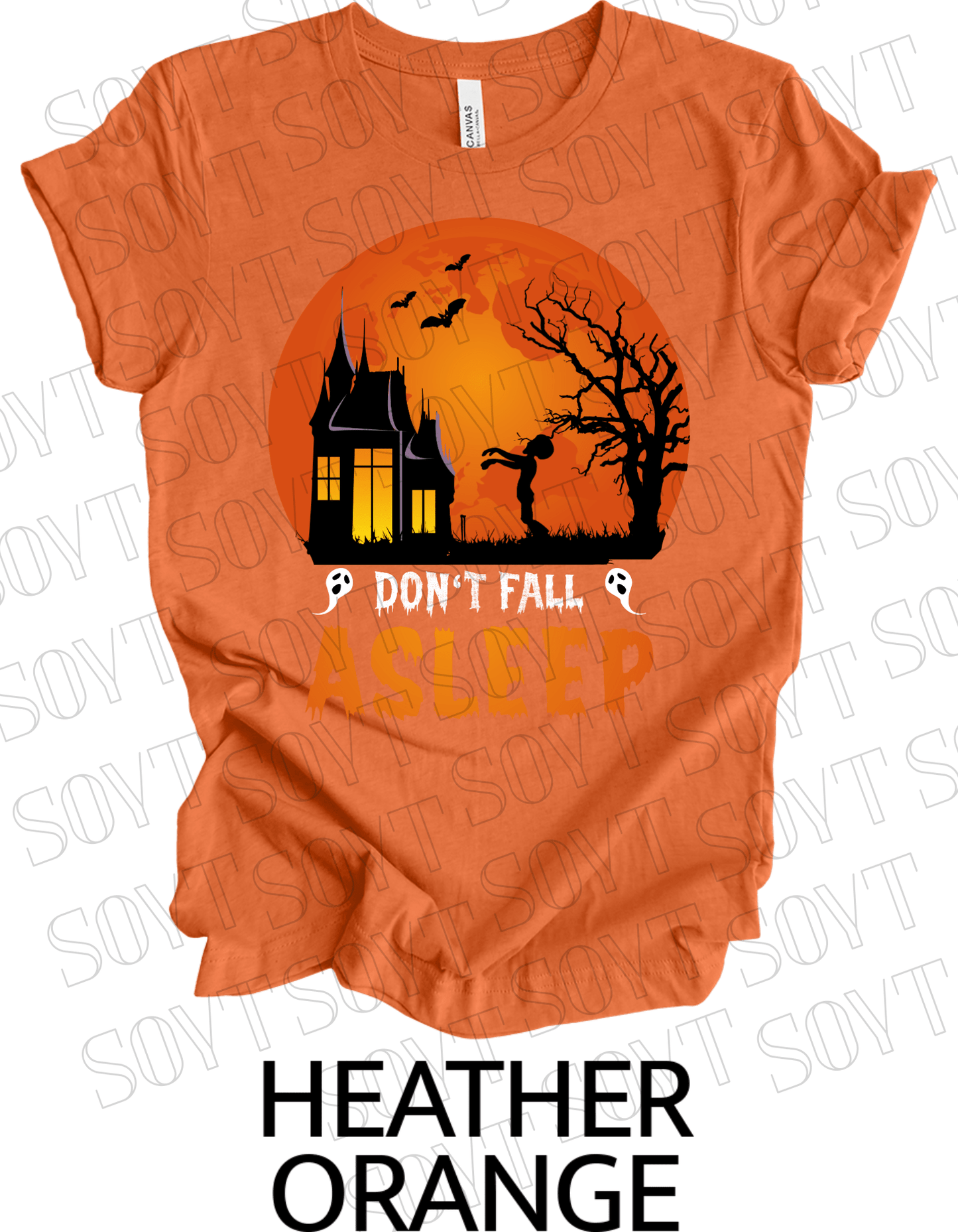 "Don’t Fall Asleep" Halloween T-Shirt – Haunted House & Zombie Girl Graphic Tee - Festive Apparel StoreHeather Orange