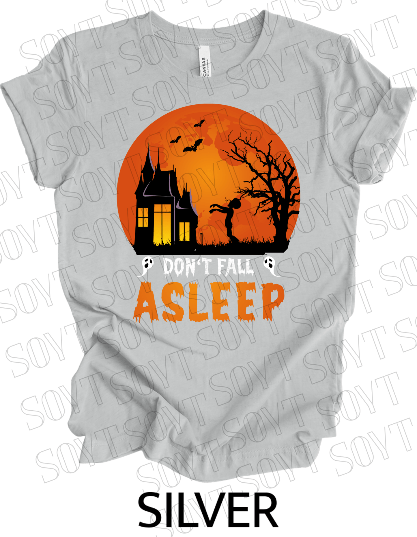 "Don’t Fall Asleep" Halloween T-Shirt – Haunted House & Zombie Girl Graphic Tee - Festive Apparel StoreSilver
