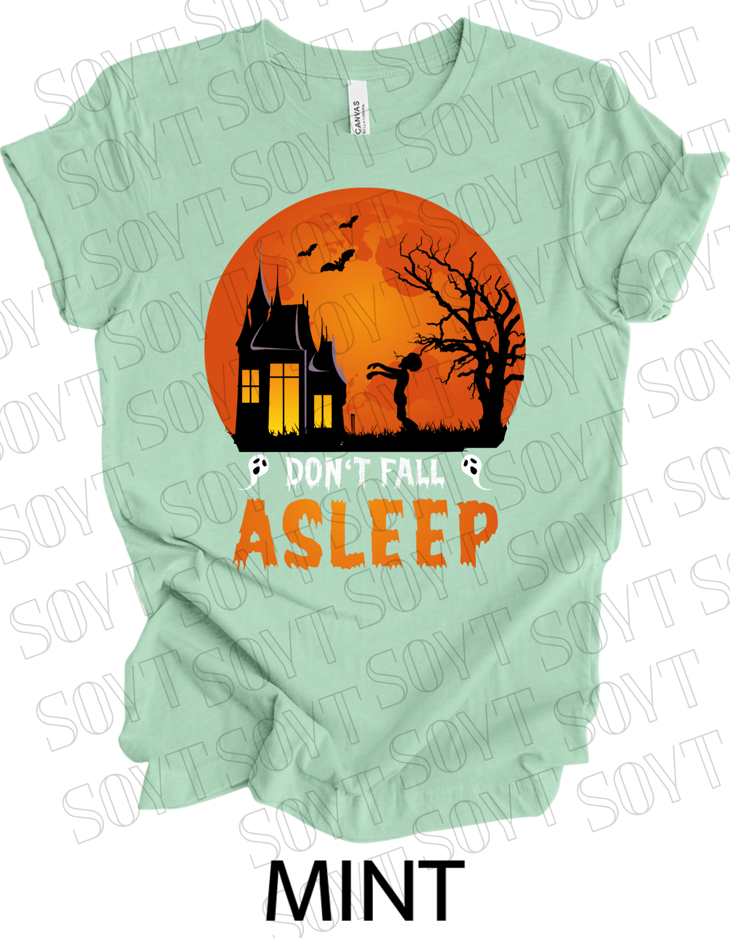 "Don’t Fall Asleep" Halloween T-Shirt – Haunted House & Zombie Girl Graphic Tee - Festive Apparel StoreMint