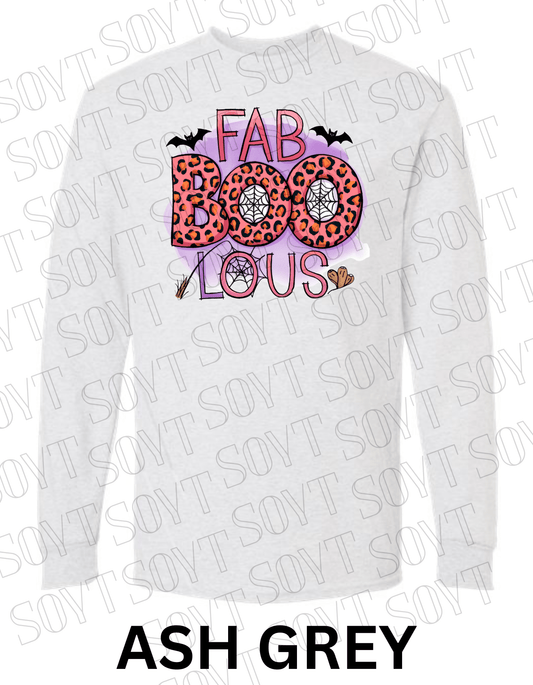 FAB - BOO - LOUS Halloween Long Sleeve Shirt – Leopard BOO, Spider Web & Bat Graphic - Festive Apparel StoreAsh Gray