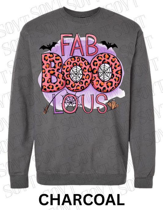 FAB - BOO - LOUS Halloween Sweatshirt – Leopard BOO, Spiderweb & Bat Graphic Pullover - Festive Apparel StoreCharcoal