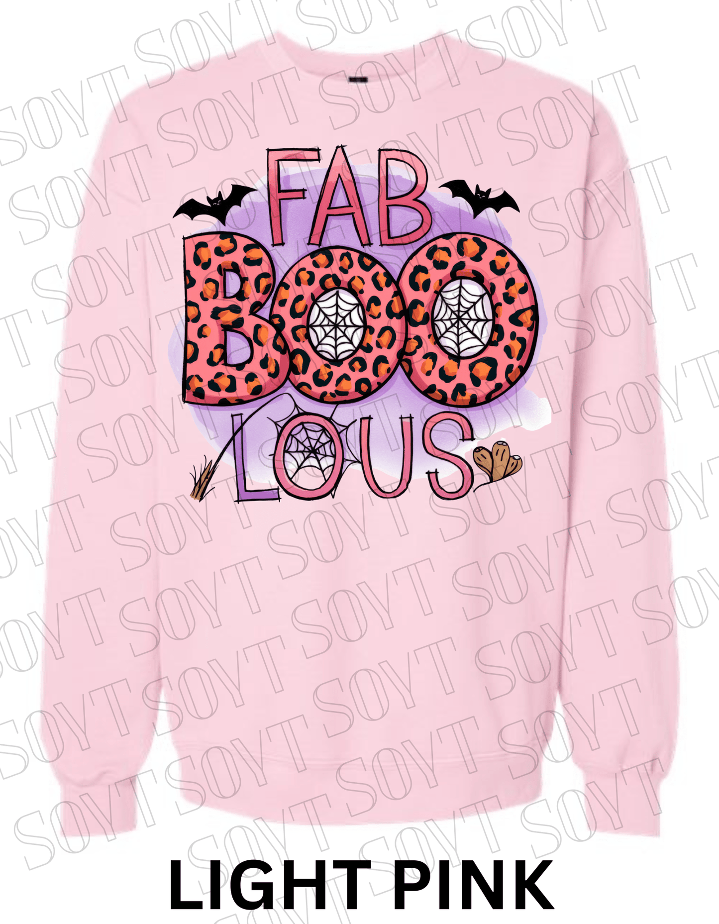 FAB - BOO - LOUS Halloween Sweatshirt – Leopard BOO, Spiderweb & Bat Graphic Pullover - Festive Apparel StoreLight Pink