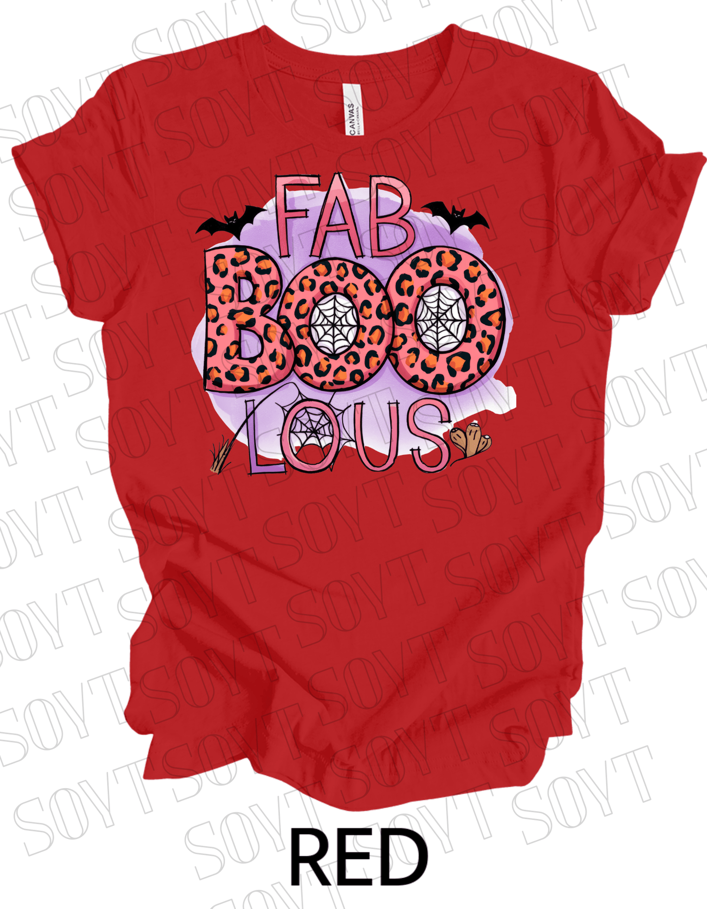 FAB - BOO - LOUS Halloween T-Shirt – Leopard Print Spider Web & Bats Graphic Tee - Festive Apparel StoreRed
