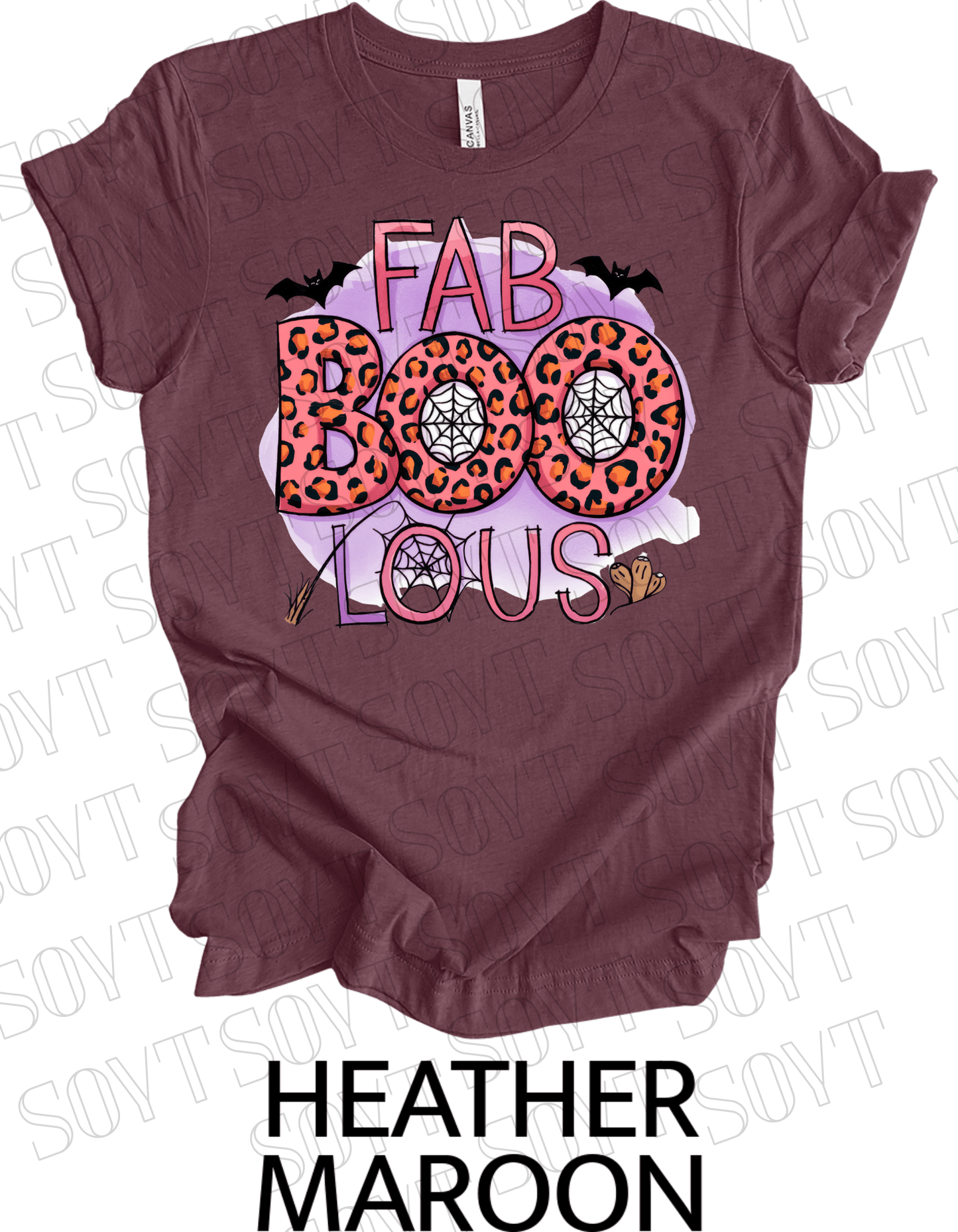 FAB - BOO - LOUS Halloween T-Shirt – Leopard Print Spider Web & Bats Graphic Tee - Festive Apparel StoreHeather Maroon
