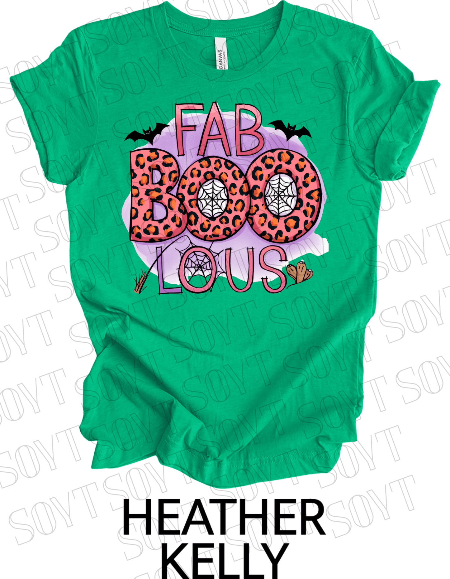 FAB - BOO - LOUS Halloween T-Shirt – Leopard Print Spider Web & Bats Graphic Tee - Festive Apparel StoreHeather Kelly Green