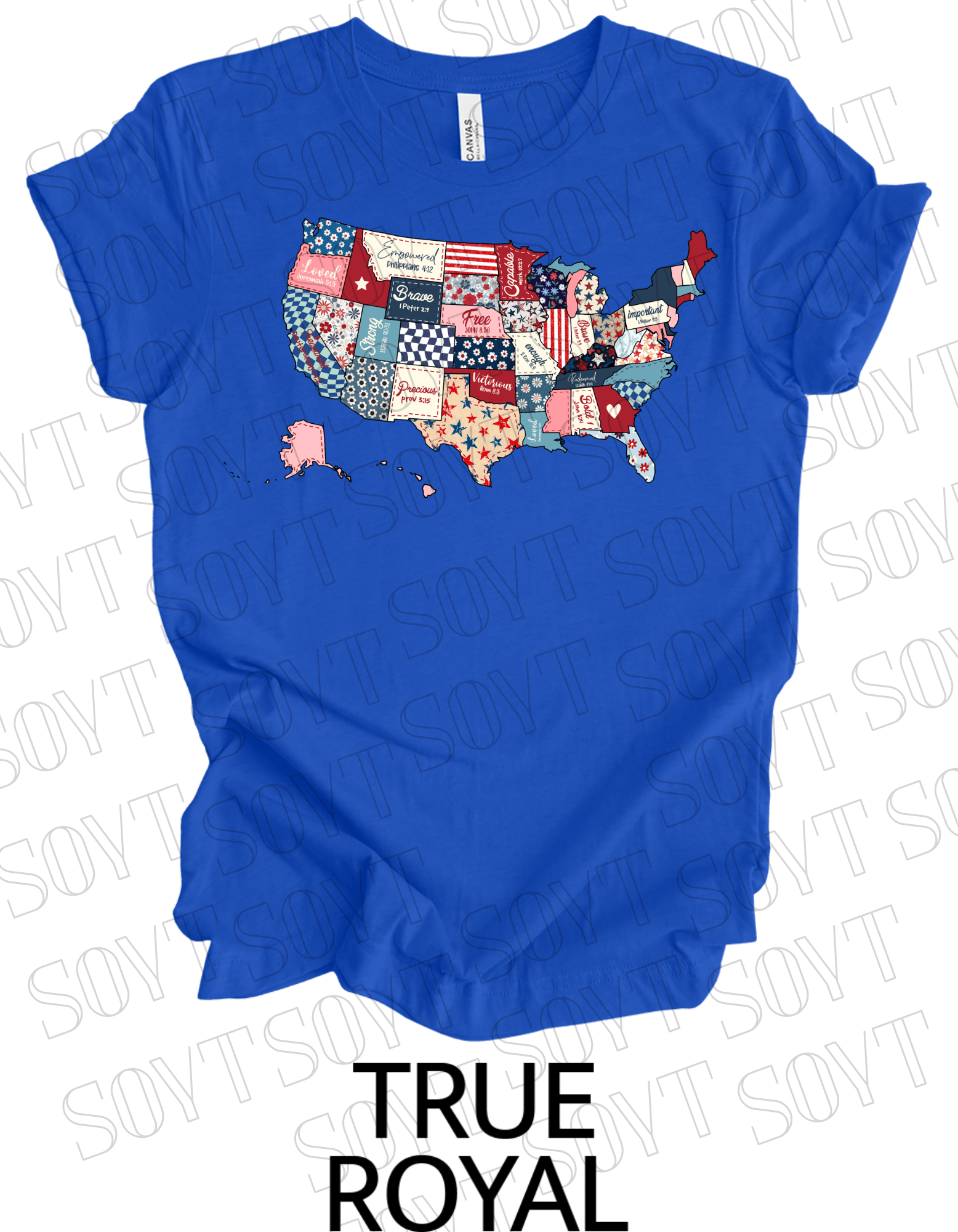 Faith and Freedom USA Map T-Shirt – Bella+Canvas Christian Patriotic Tee - Festive Apparel StoreRoyal Blue