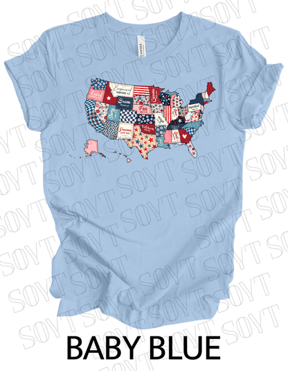 Faith and Freedom USA Map T-Shirt – Bella+Canvas Christian Patriotic Tee - Festive Apparel StoreBaby Blue