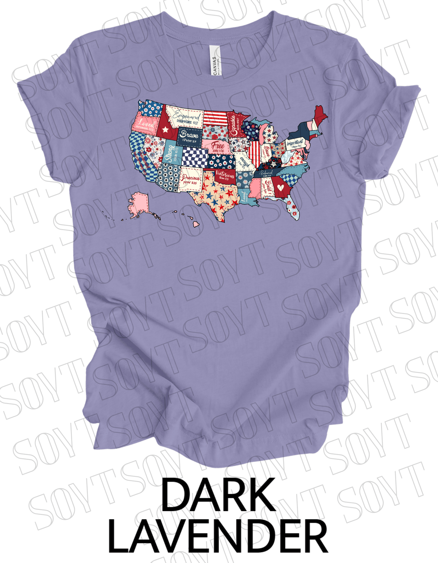 Faith and Freedom USA Map T-Shirt – Bella+Canvas Christian Patriotic Tee - Festive Apparel StoreDark Lavender