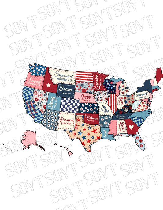Faith and Freedom USA Map T-Shirt – Bella+Canvas Christian Patriotic Tee - Festive Apparel StoreWhite