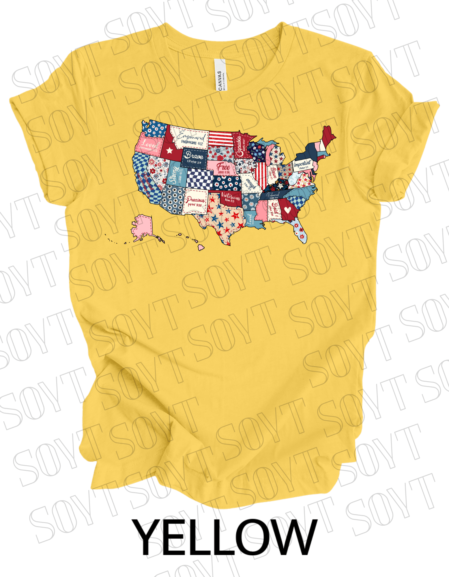 Faith and Freedom USA Map T-Shirt – Bella+Canvas Christian Patriotic Tee - Festive Apparel StoreYellow