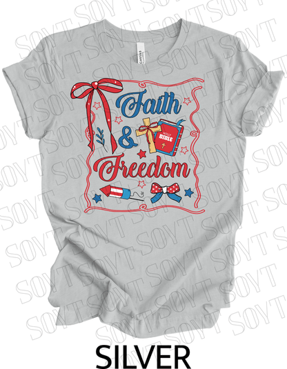 Faith & Freedom T-Shirt – Patriotic Christian 4th of July Tee with Bible & Cross | Made in USA - Festive Apparel StoreSilver