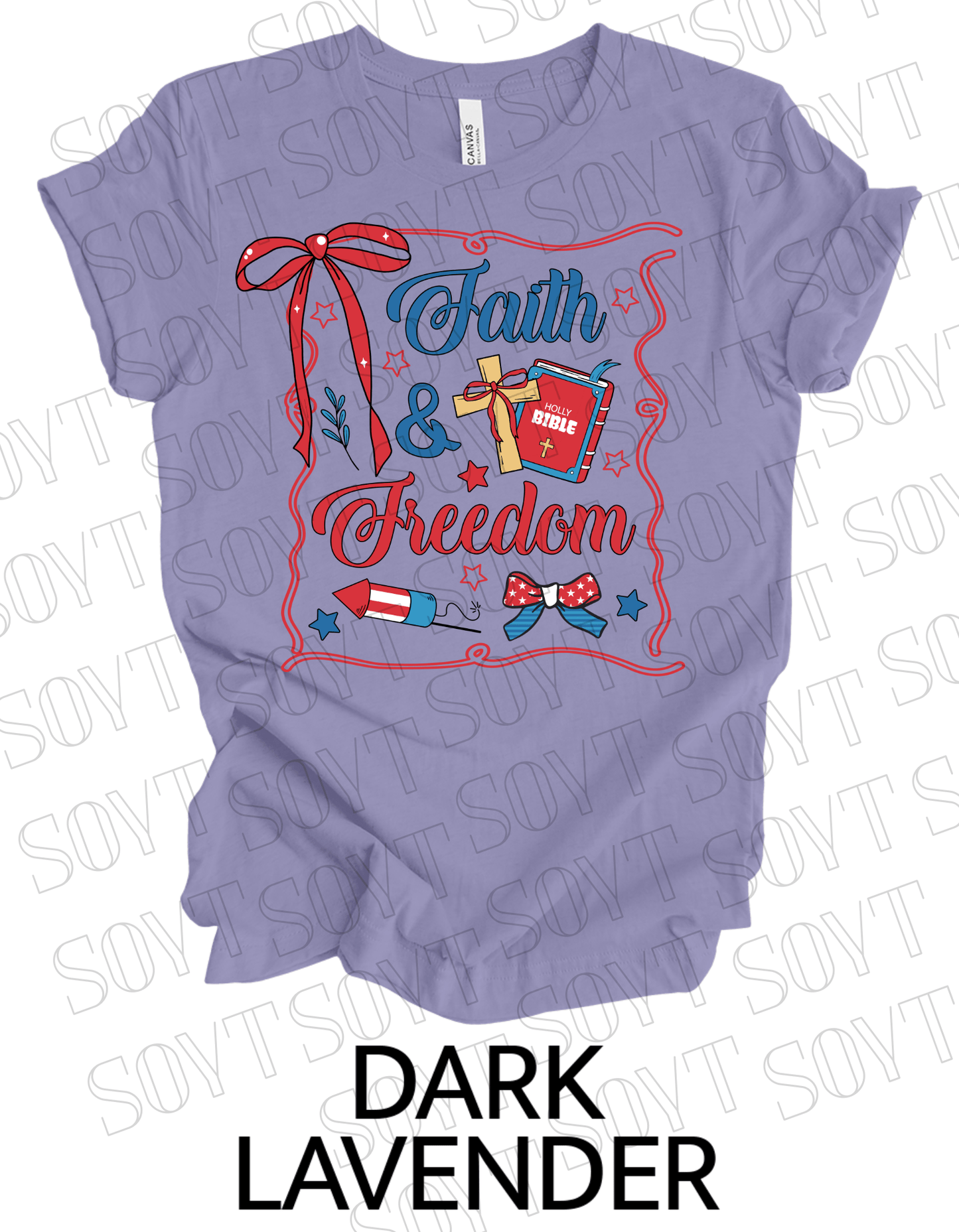 Faith & Freedom T-Shirt – Patriotic Christian 4th of July Tee with Bible & Cross | Made in USA - Festive Apparel StoreDark Lavender