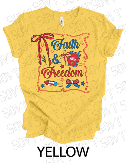 Faith & Freedom T-Shirt – Patriotic Christian 4th of July Tee with Bible & Cross | Made in USA - Festive Apparel StoreYellow
