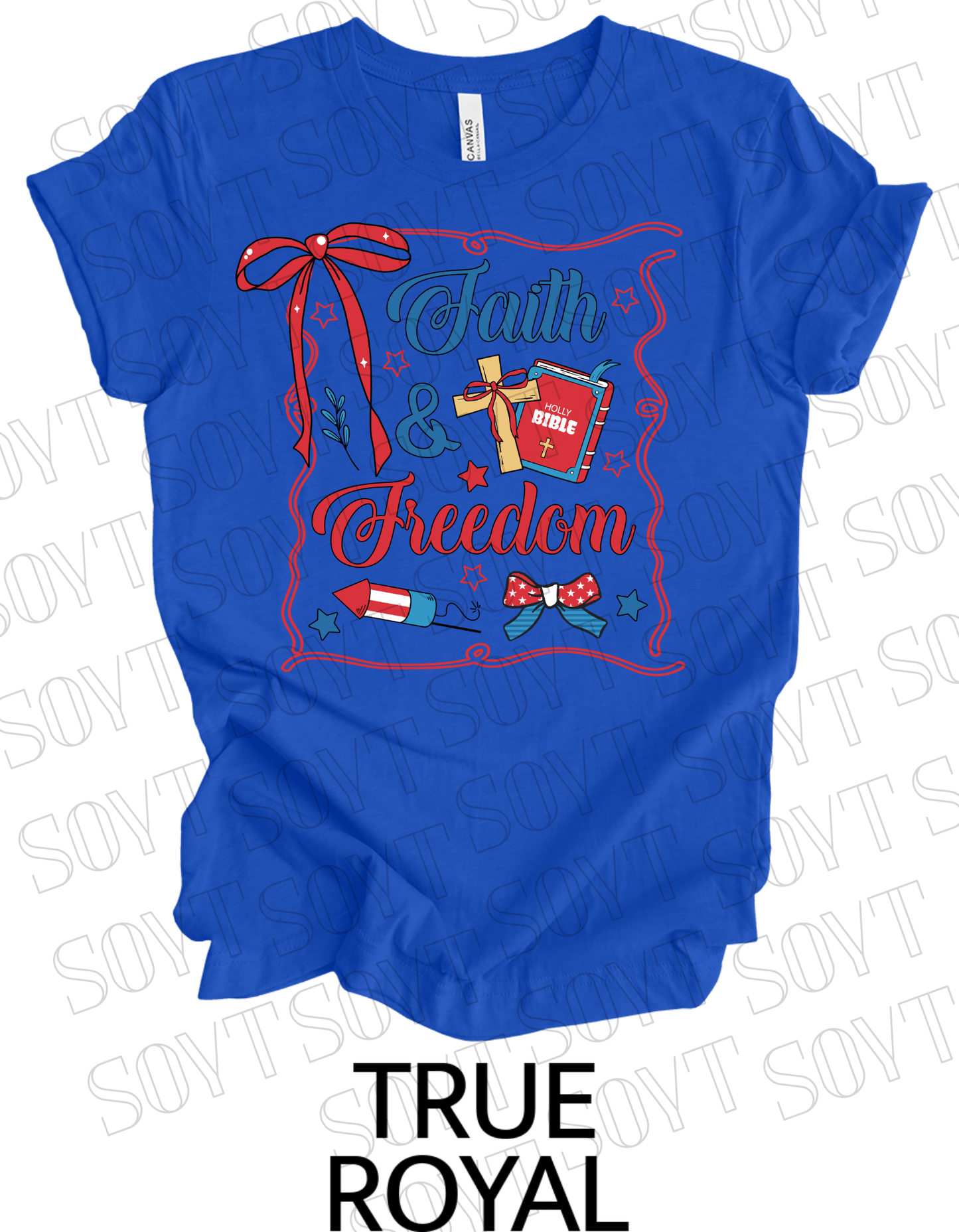 Faith & Freedom T-Shirt – Patriotic Christian 4th of July Tee with Bible & Cross | Made in USA - Festive Apparel StoreRoyal Blue