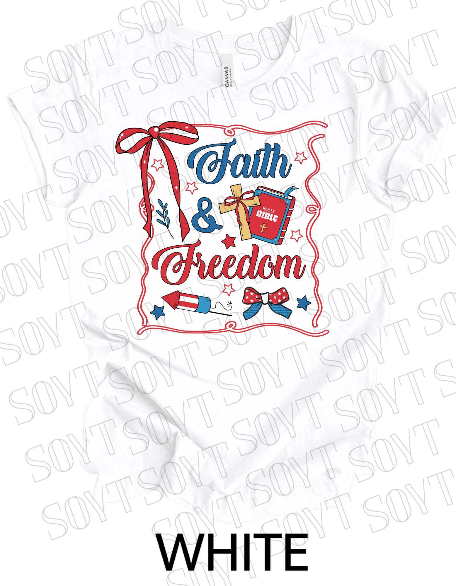 Faith & Freedom T-Shirt – Patriotic Christian 4th of July Tee with Bible & Cross | Made in USA - Festive Apparel StoreWhite