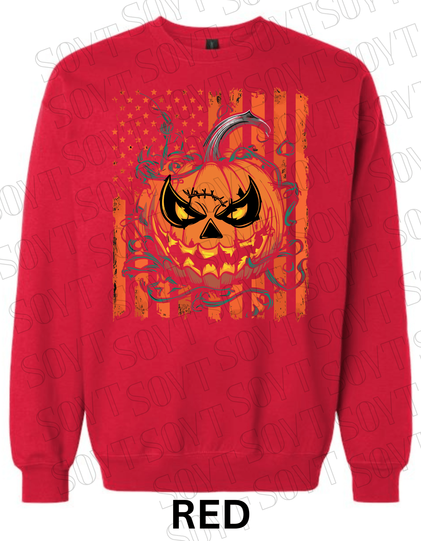 Fierce Jack - O’ - Lantern Halloween Sweatshirt – Distressed Flag & Angry Pumpkin Pullover - Festive Apparel StoreRed