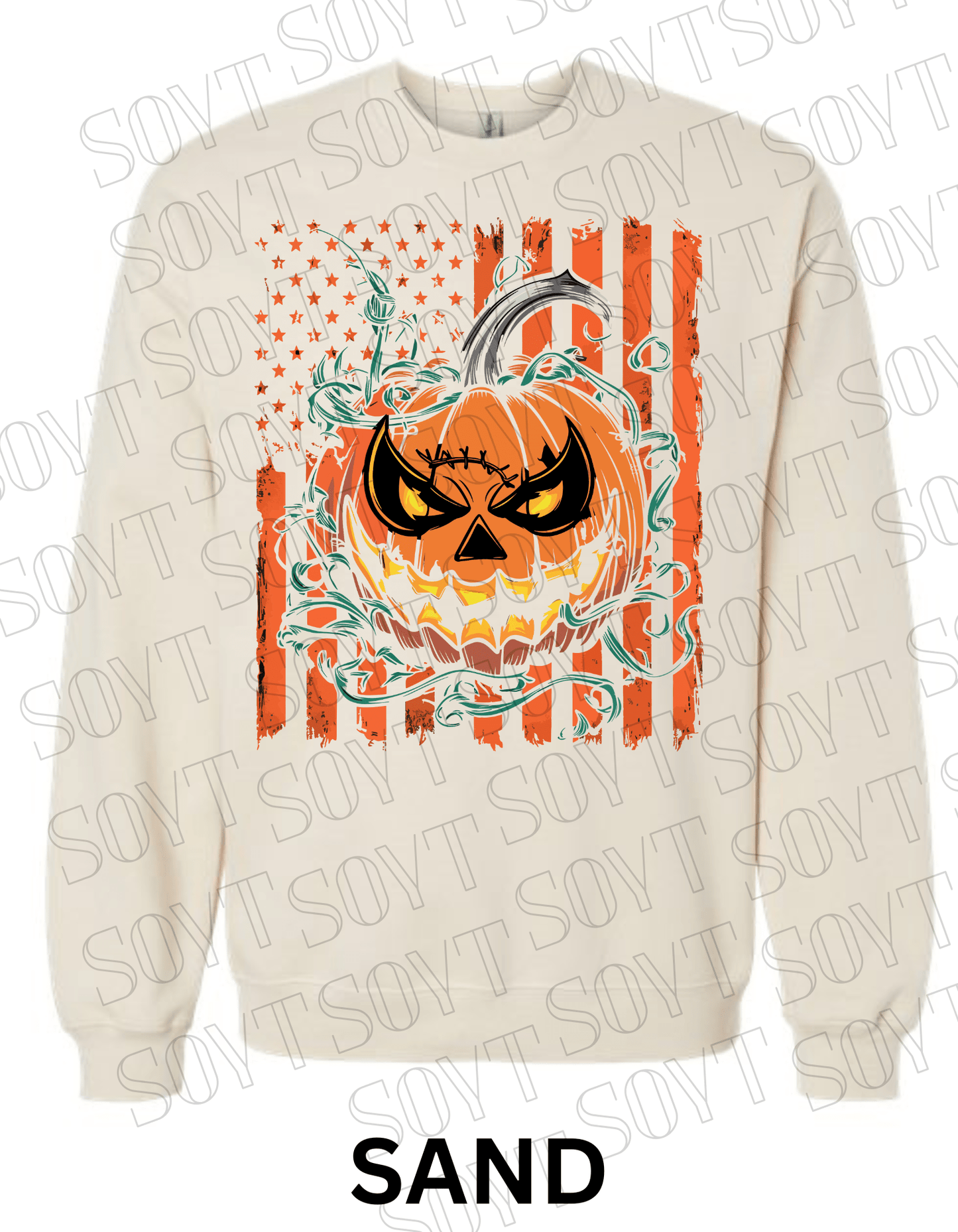Fierce Jack - O’ - Lantern Halloween Sweatshirt – Distressed Flag & Angry Pumpkin Pullover - Festive Apparel StoreSand