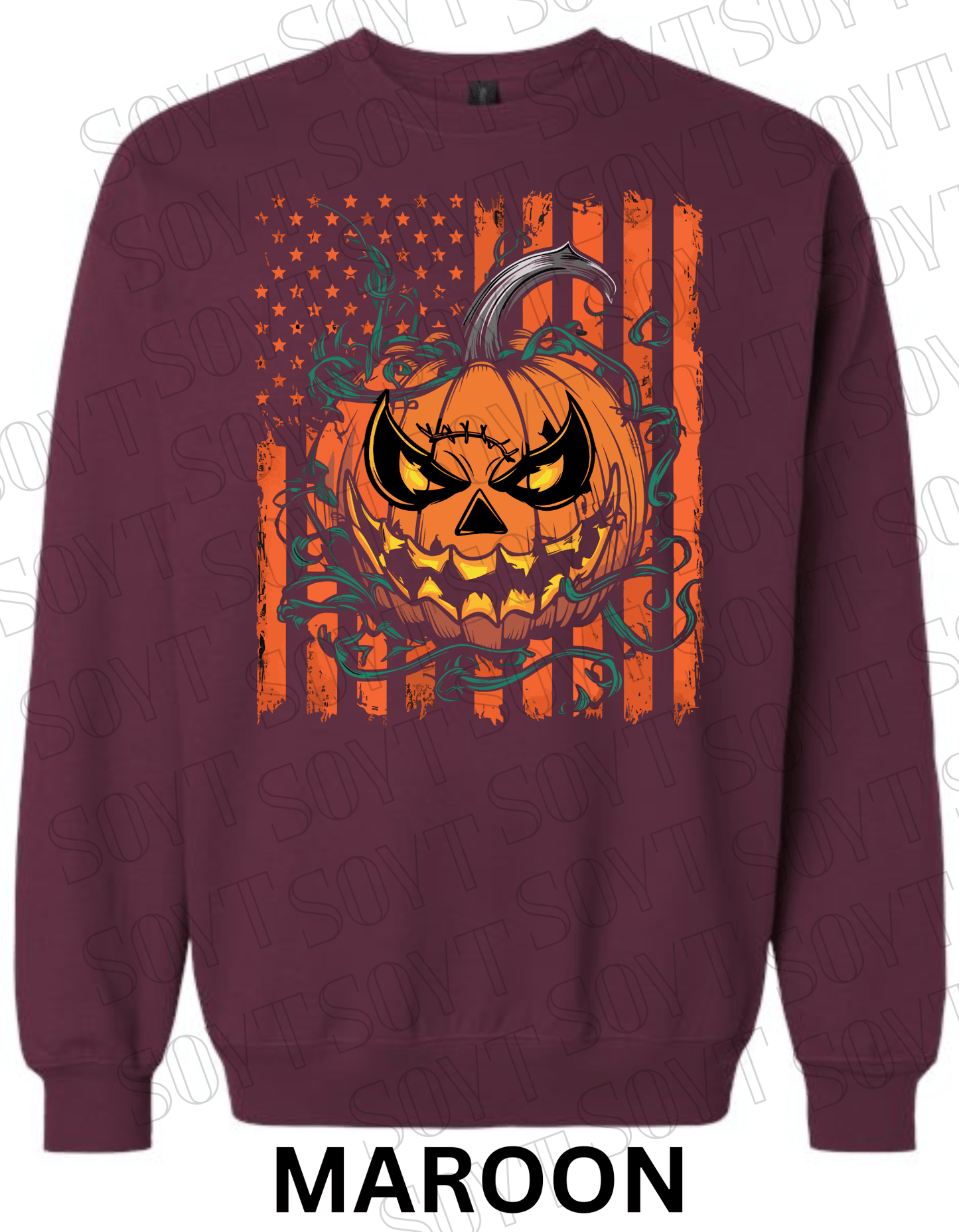 Fierce Jack - O’ - Lantern Halloween Sweatshirt – Distressed Flag & Angry Pumpkin Pullover - Festive Apparel StoreMaroon