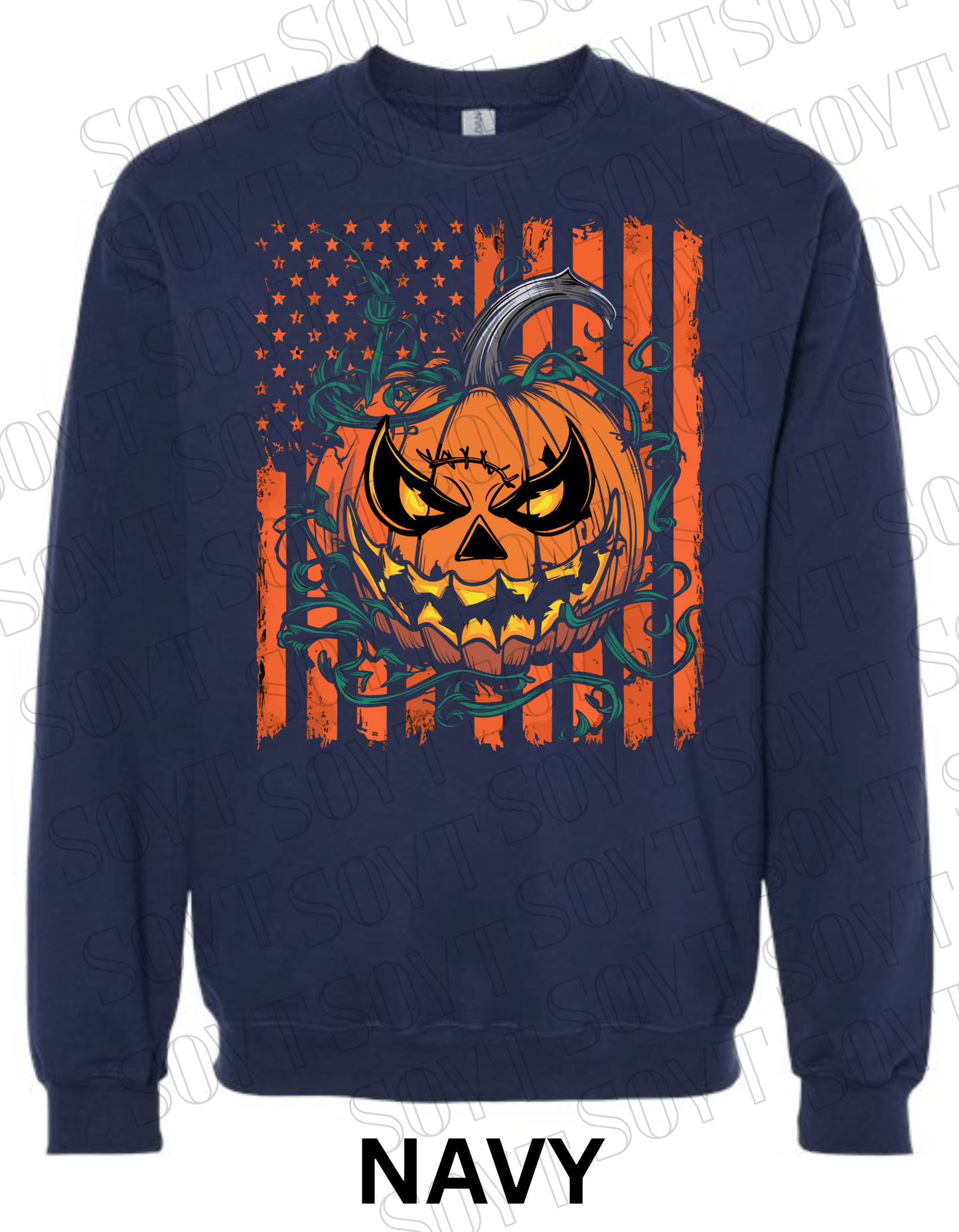 Fierce Jack - O’ - Lantern Halloween Sweatshirt – Distressed Flag & Angry Pumpkin Pullover - Festive Apparel StoreNavy Blue