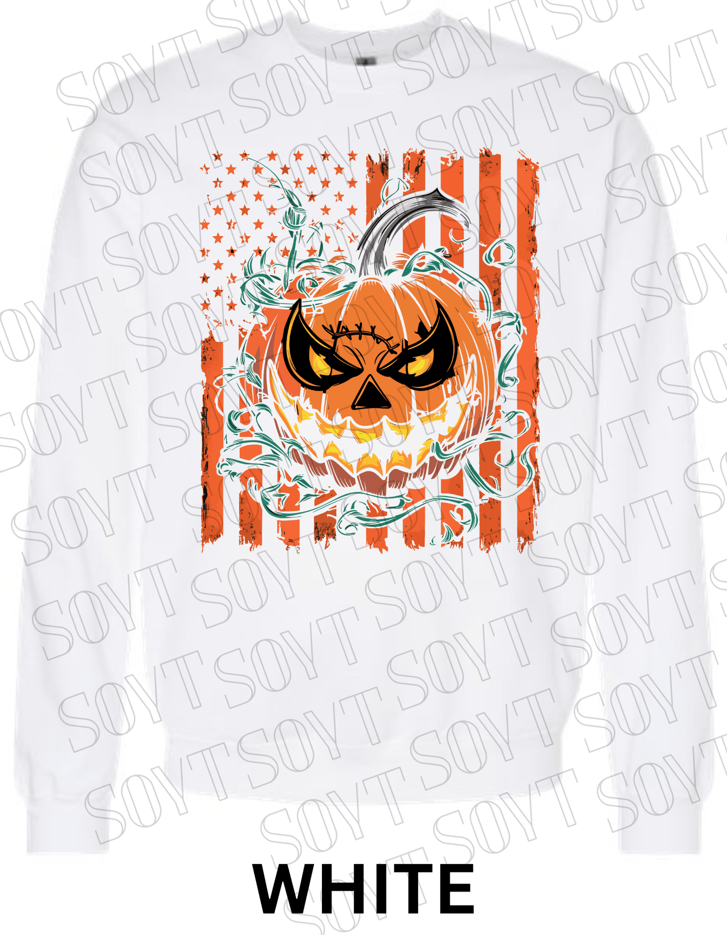 Fierce Jack - O’ - Lantern Halloween Sweatshirt – Distressed Flag & Angry Pumpkin Pullover - Festive Apparel StoreWhite