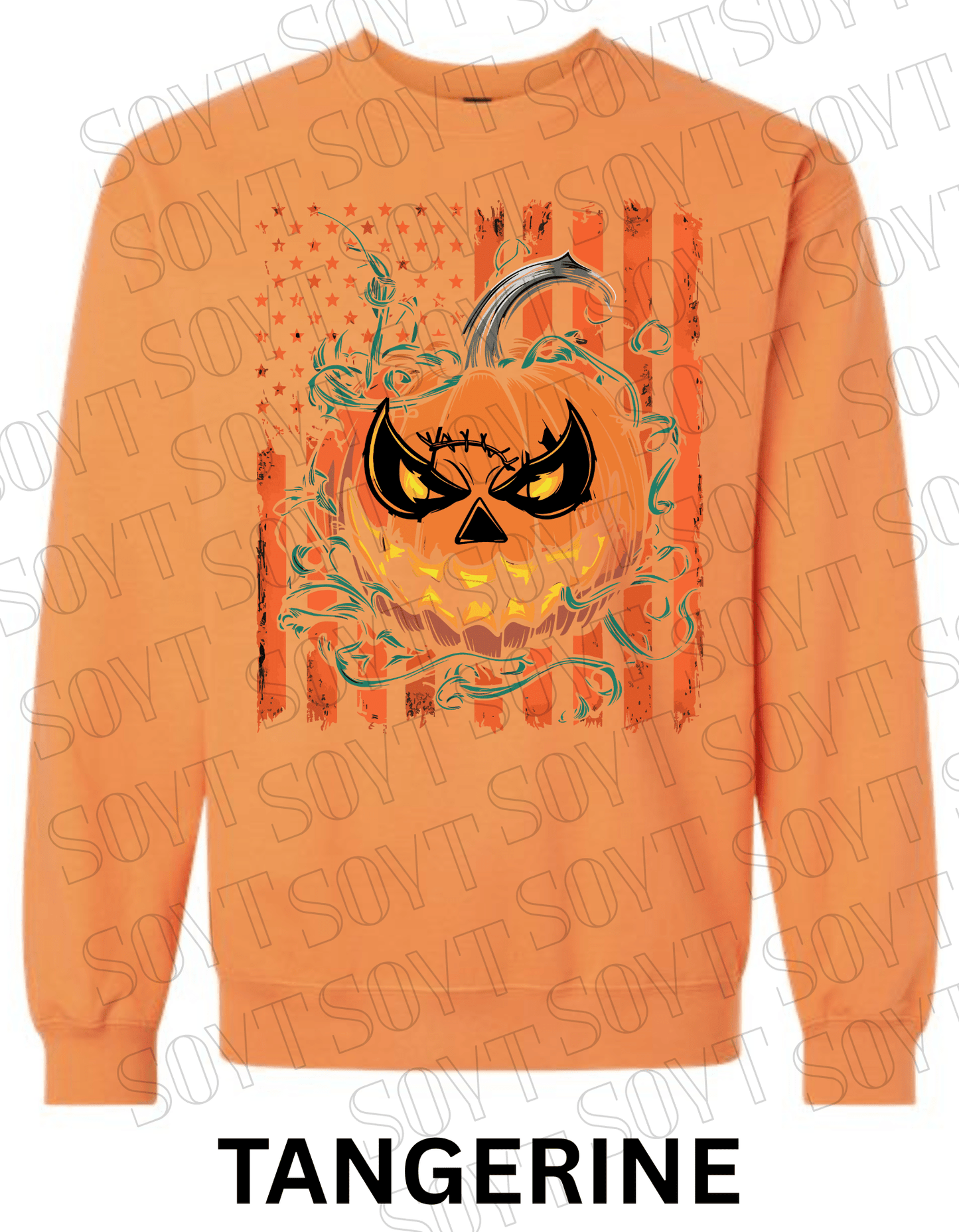 Fierce Jack - O’ - Lantern Halloween Sweatshirt – Distressed Flag & Angry Pumpkin Pullover - Festive Apparel StoreTangerine