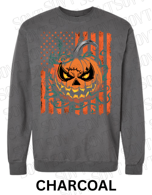 Fierce Jack - O’ - Lantern Halloween Sweatshirt – Distressed Flag & Angry Pumpkin Pullover - Festive Apparel StoreCharcoal